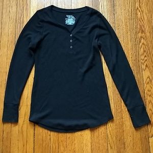 Long-Sleeved Waffle-Weave Black Top